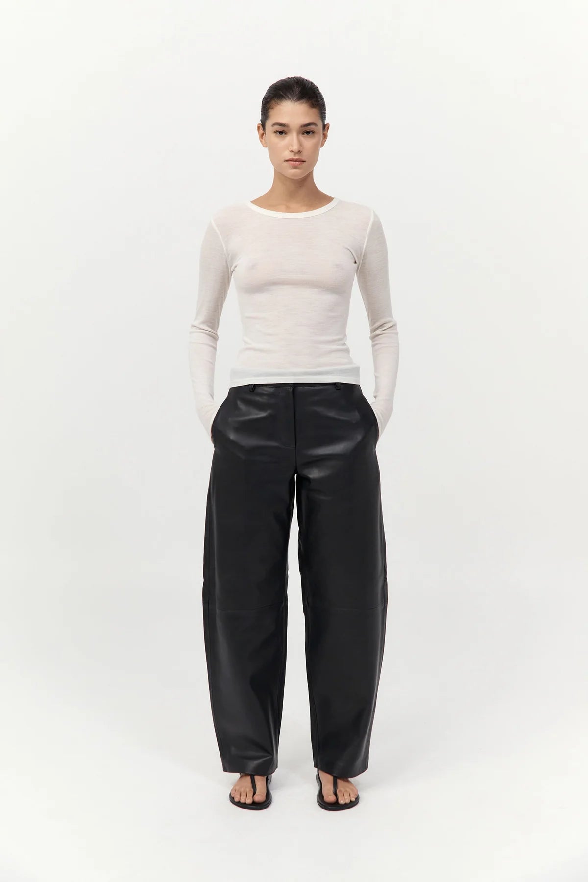 Leather Balloon Pants in Black