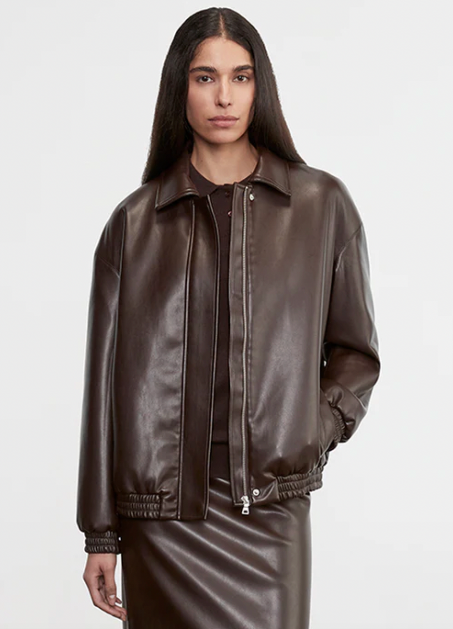 Leather Bomber Jacket in Dark Brown