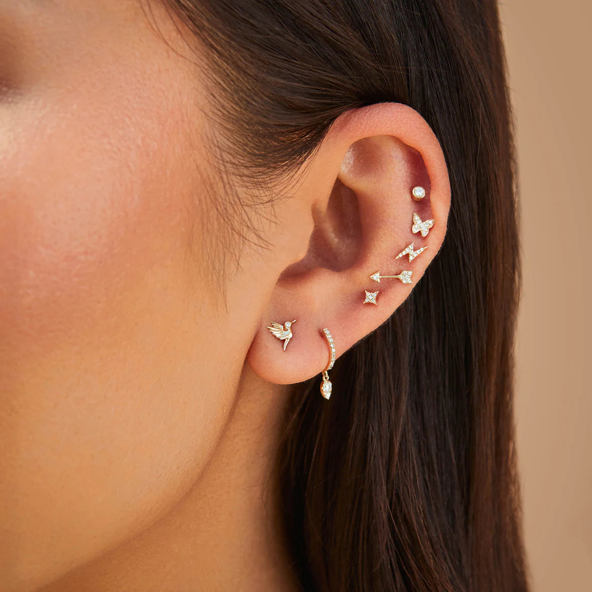 Diamond Mini Lighting Bolt Stud Earring