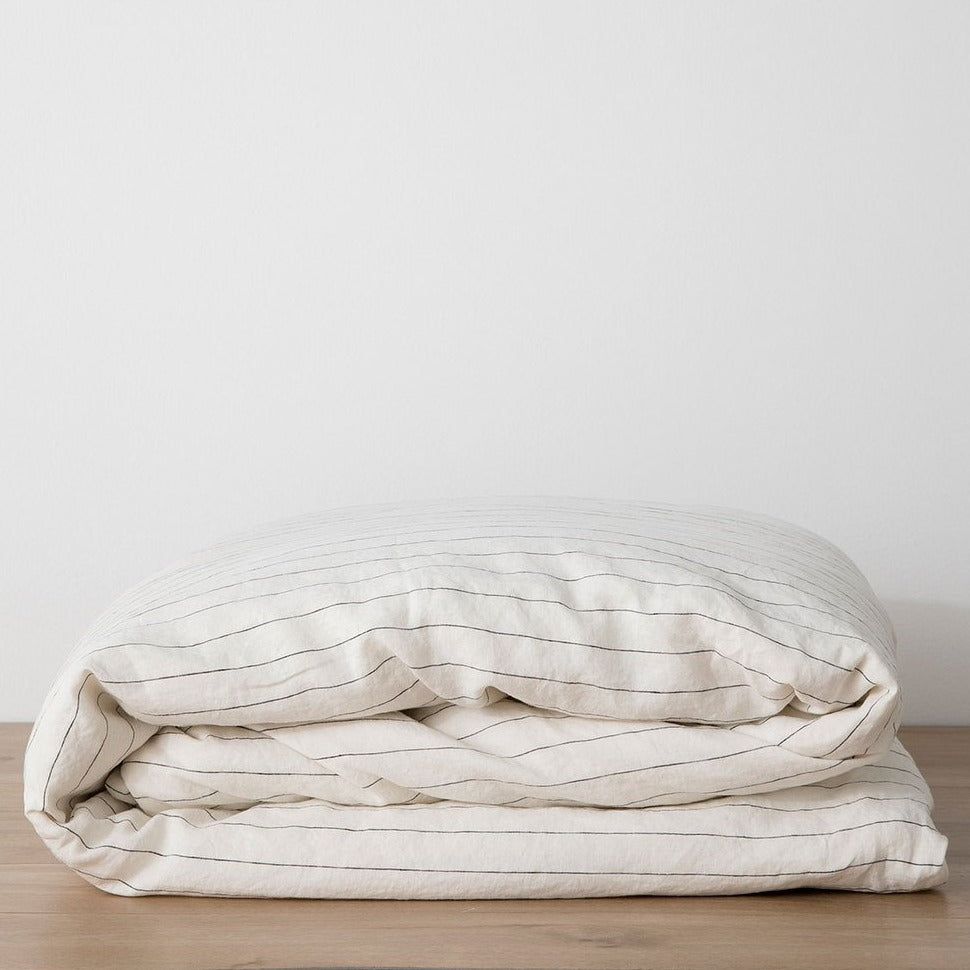 Linen Duvet Cover in Pencil Stripe