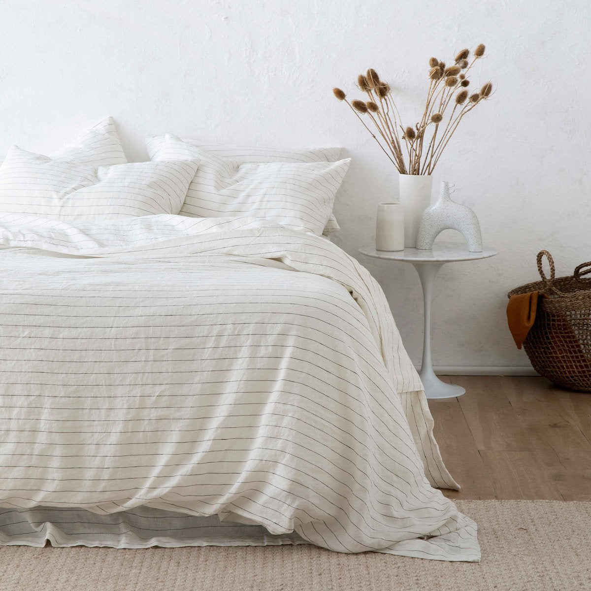 Linen Duvet Cover in Pencil Stripe