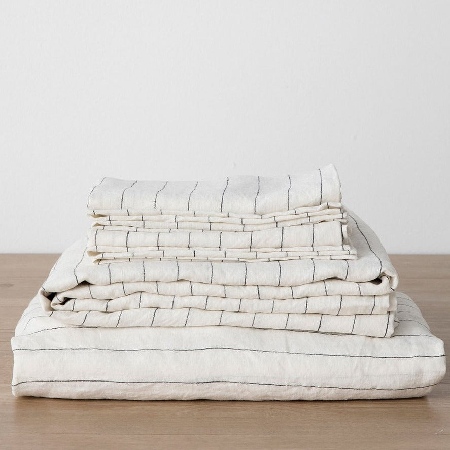 Linen Sheet Set With Pillowcases in Pencil Stripe
