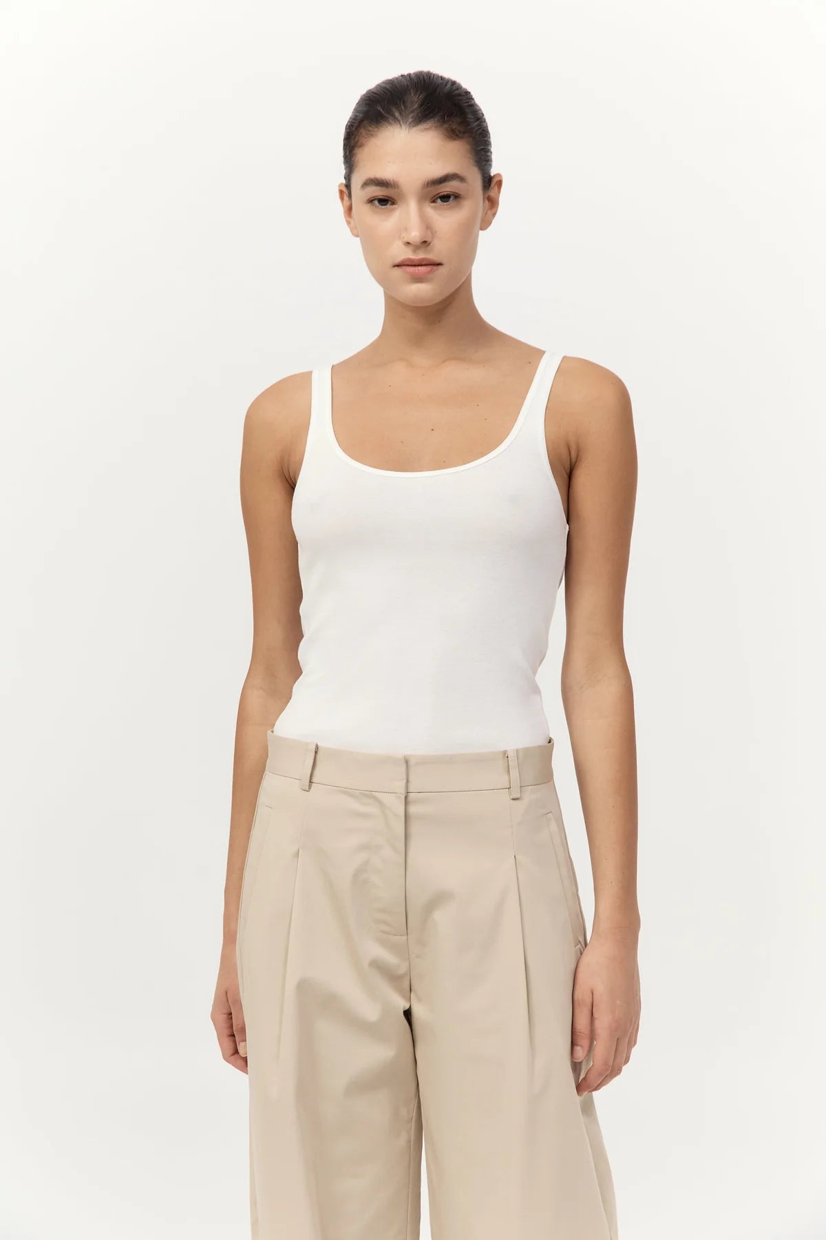 Soft Jersey Slim Scoop Tank in White