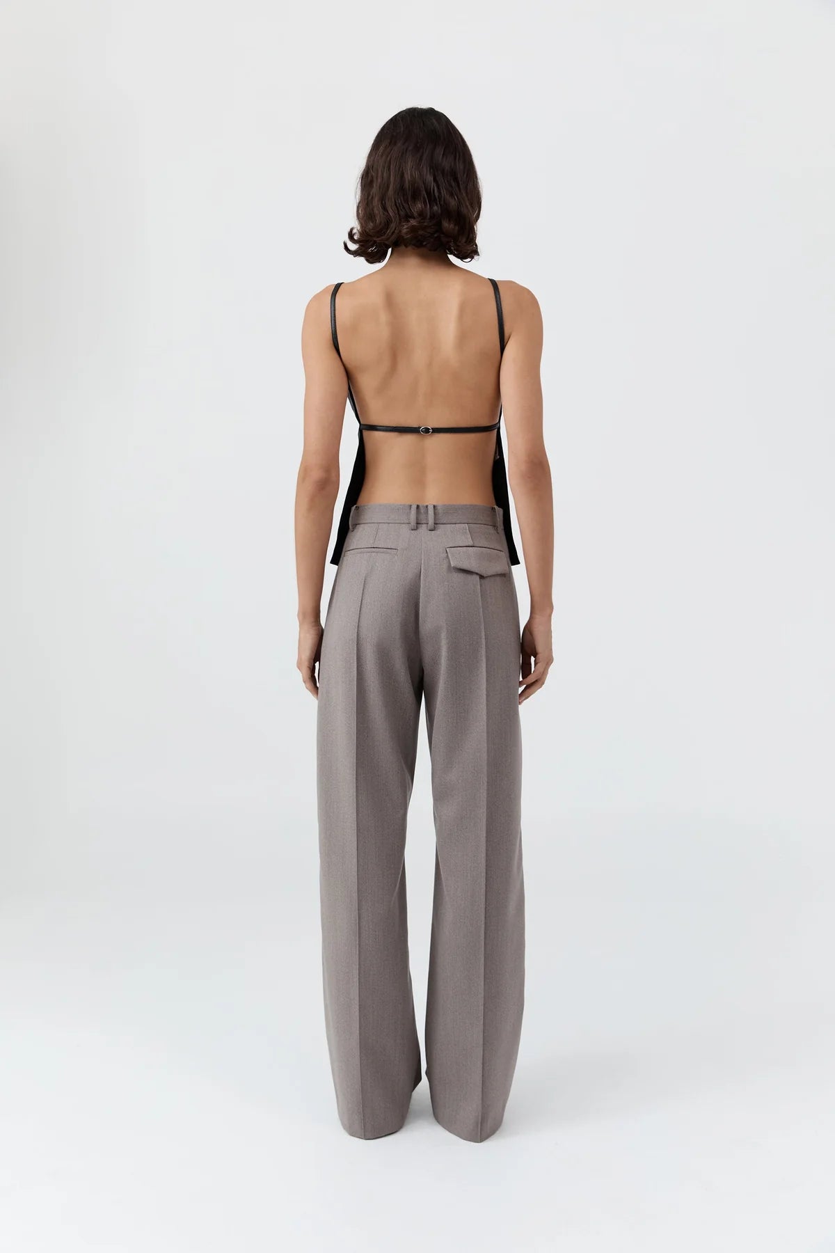 Leather Square Neck Top in Black