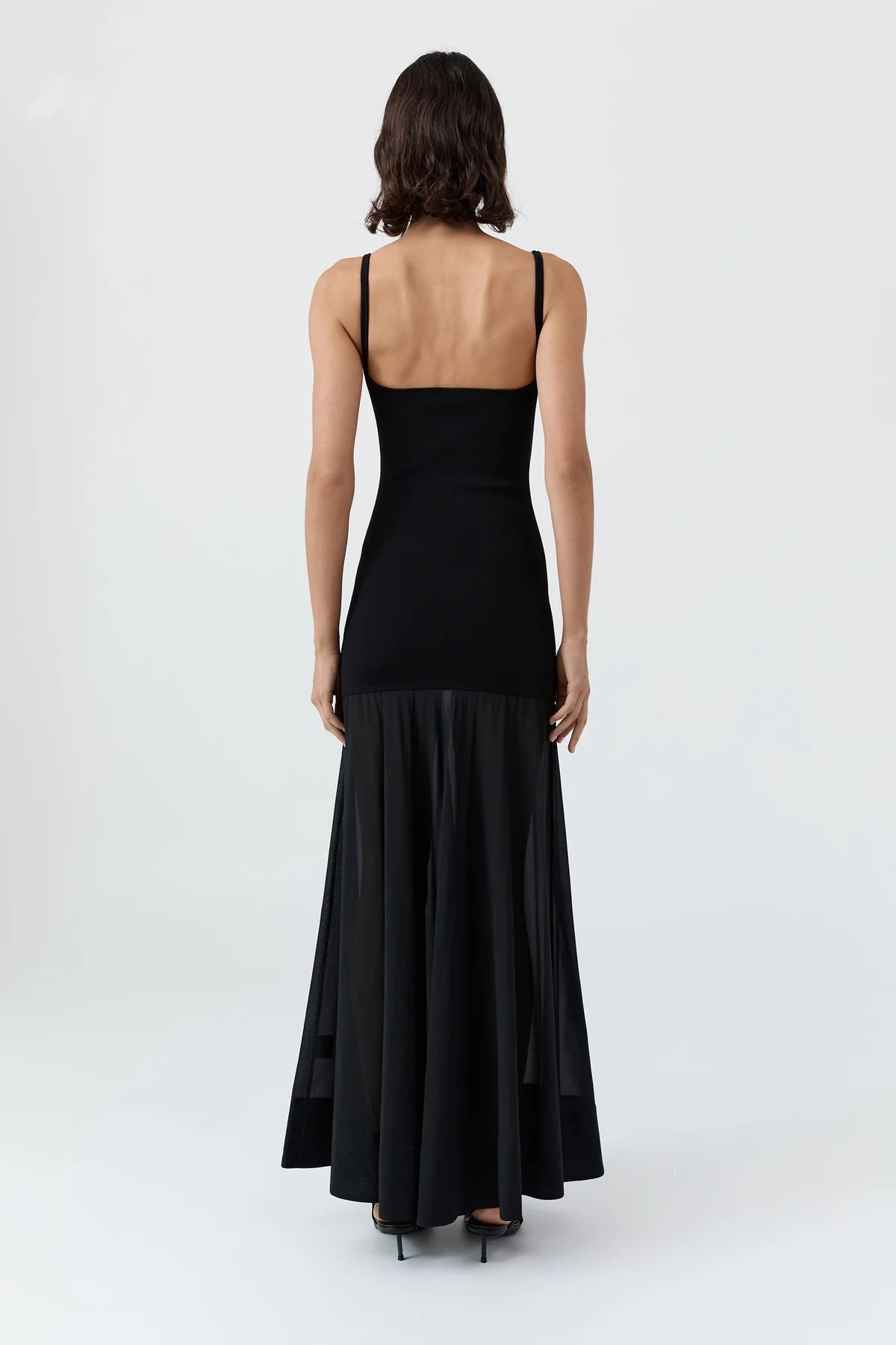 Sheer Silk Circle Hem Dress in Black