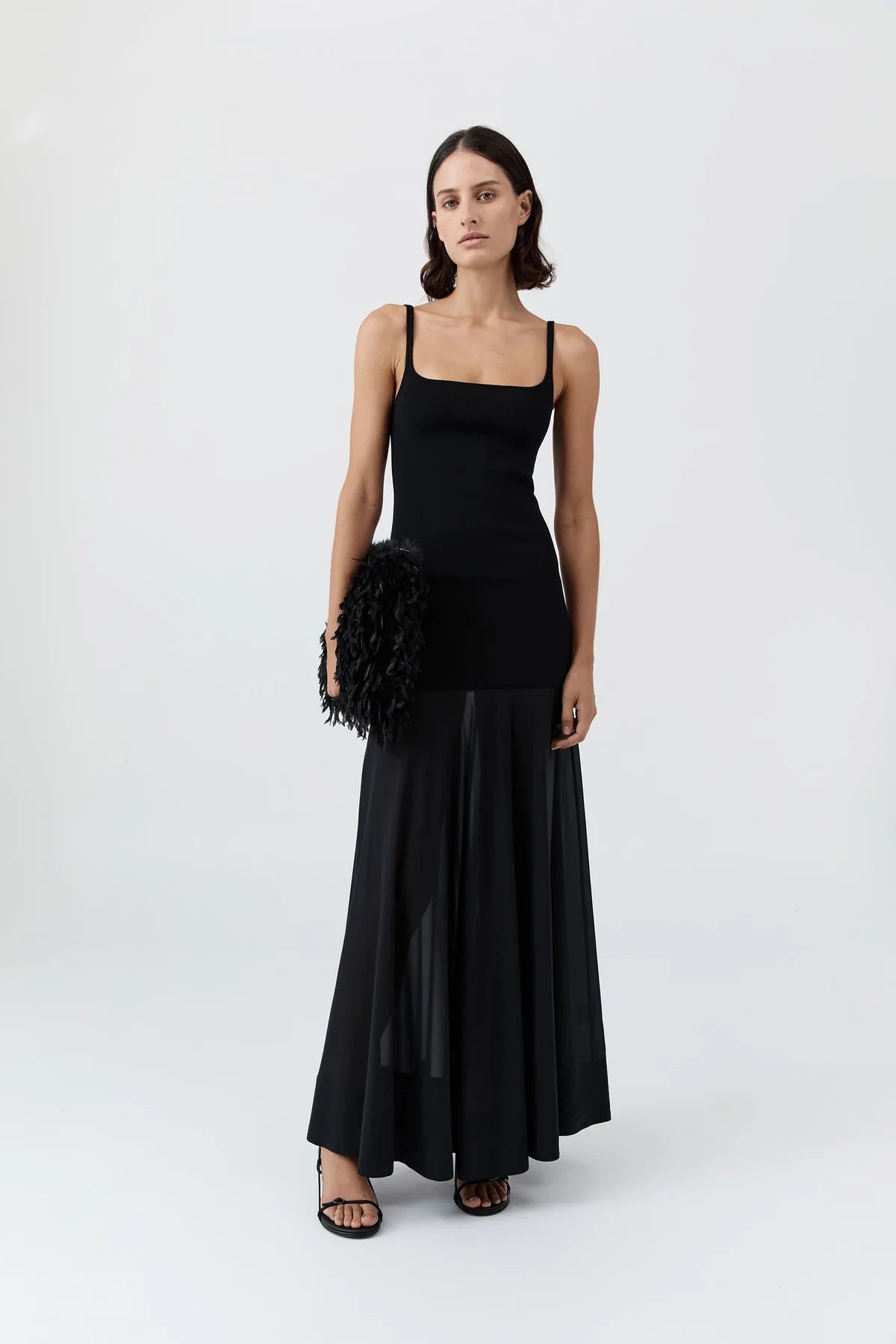 Sheer Silk Circle Hem Dress in Black