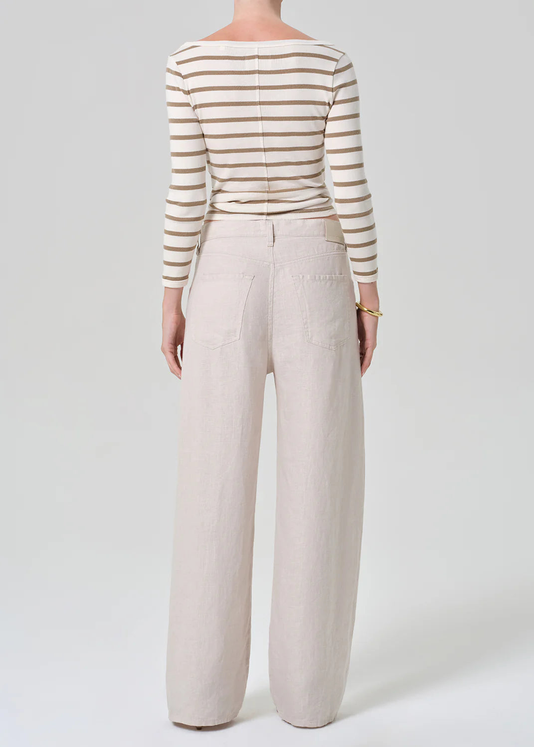 Brynn Drawstring Linen Trouser in Pale Stone