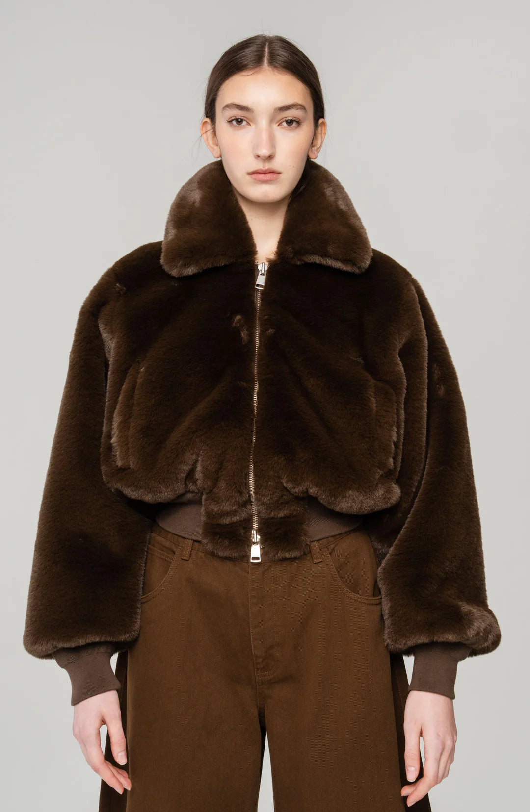 Clemence Faux Fur Jacket in Brown
