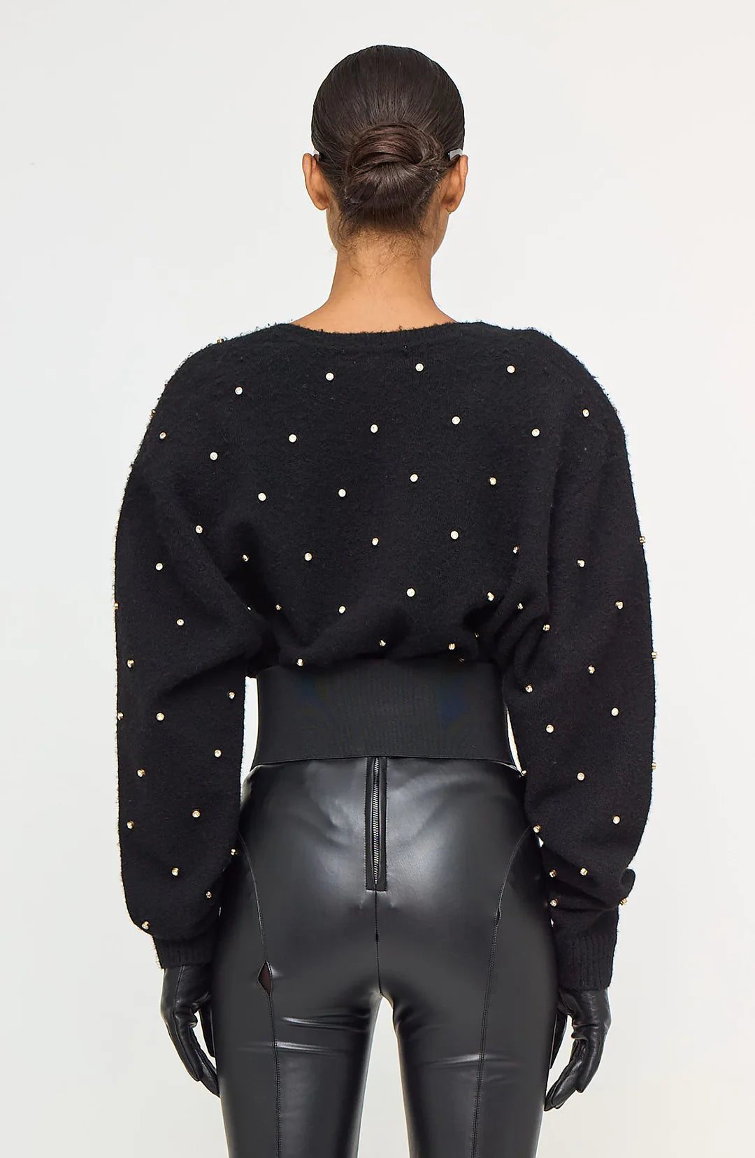 Corin Crystal Knit V-Neck in Black