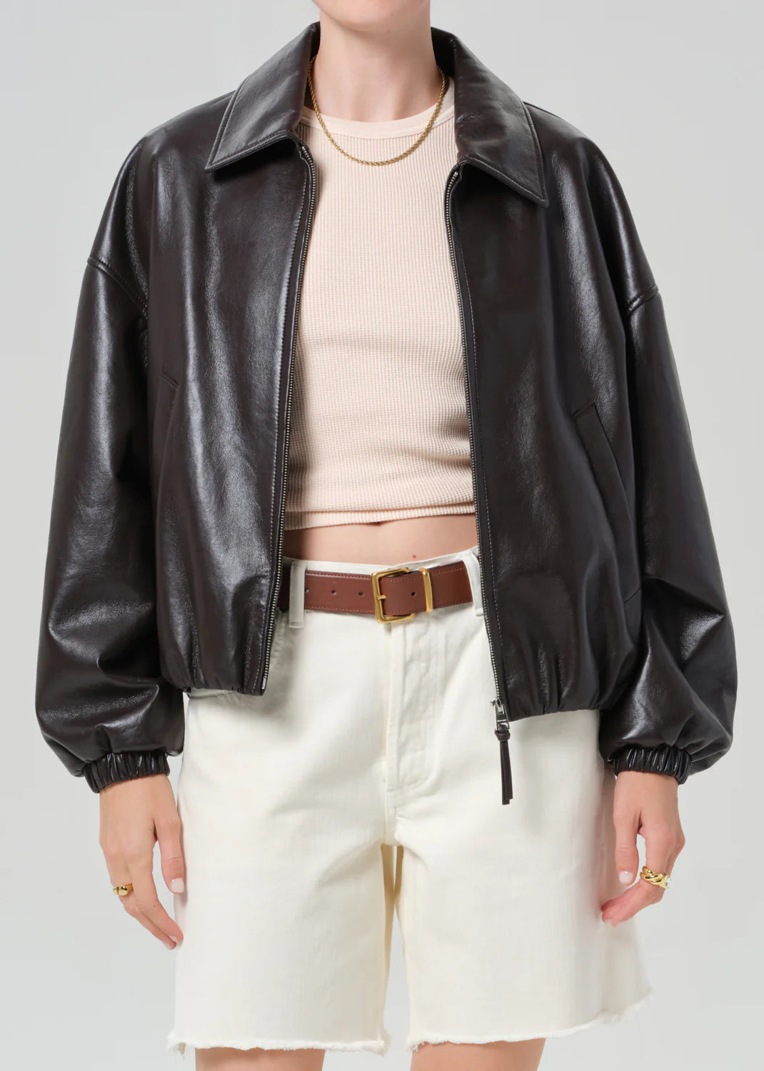 Bubble Hem Bomber Jacket in Chocolate Dark Brown