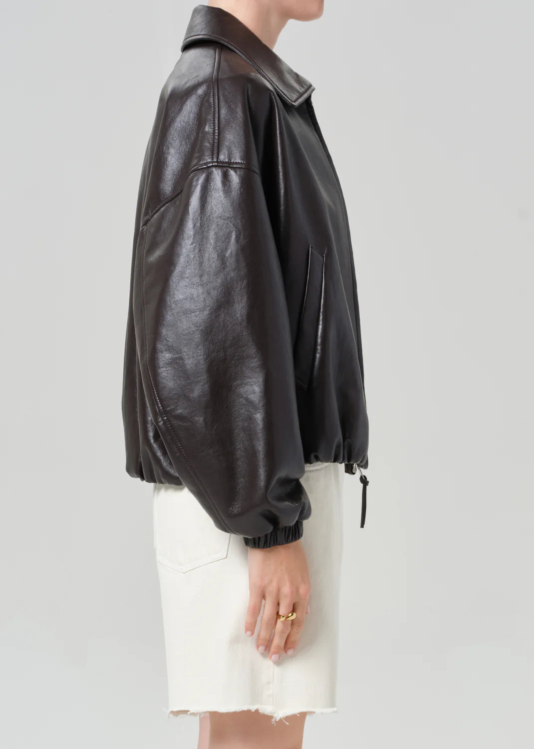 Bubble Hem Bomber Jacket in Chocolate Dark Brown