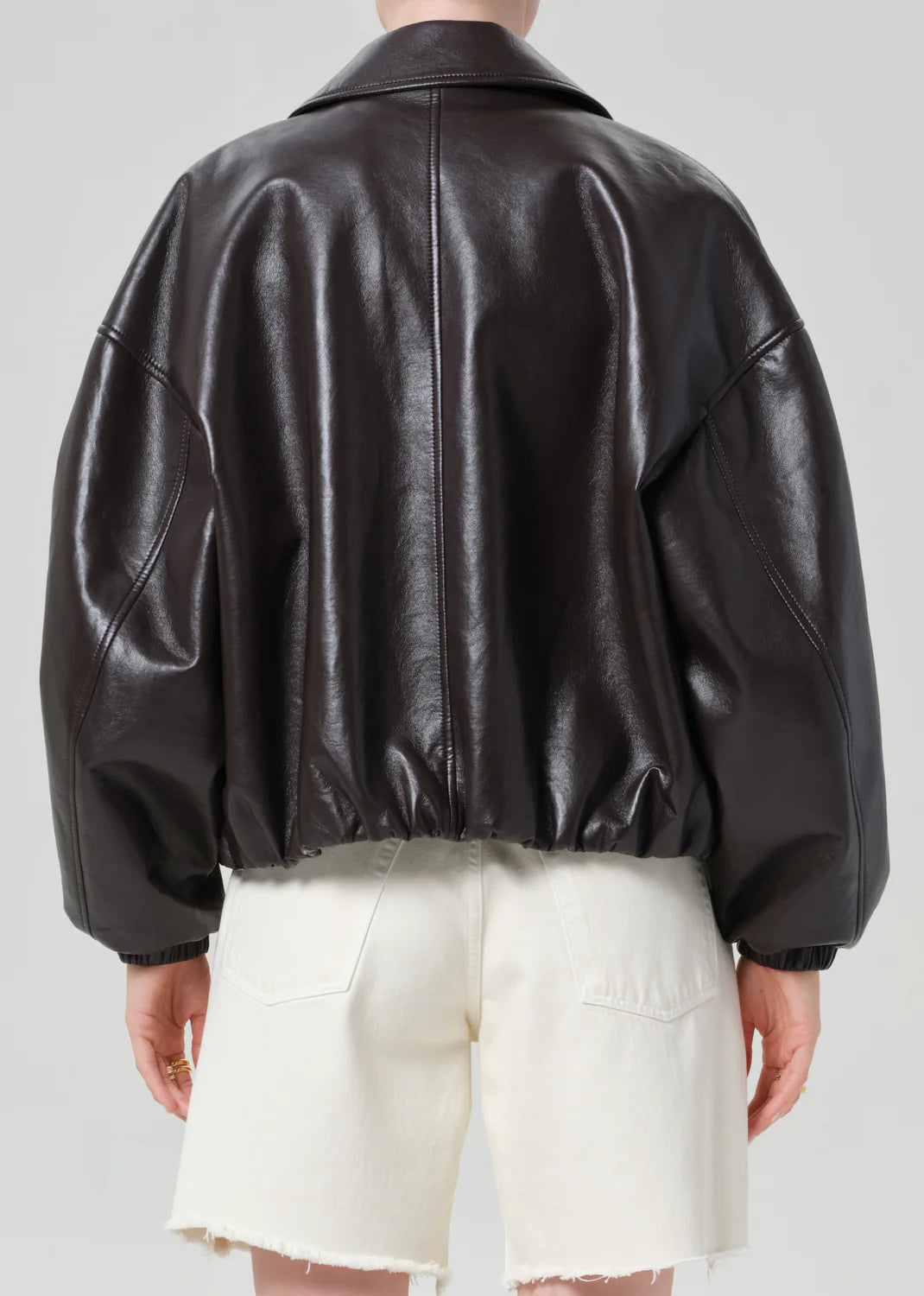 Bubble Hem Bomber Jacket in Chocolate Dark Brown