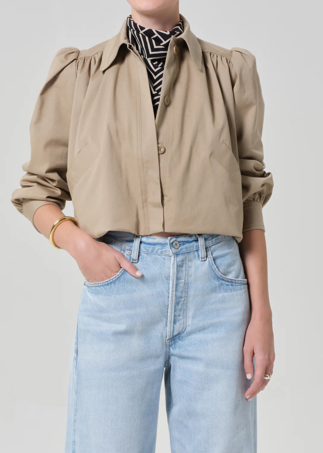 Everly Shirred Crop Jacket in Catalina