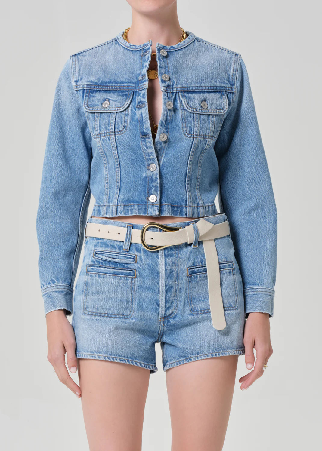 Devin Collarless Jacket in Cecil