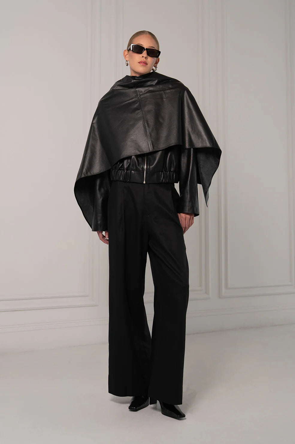 Leather Cape Scarf in Black