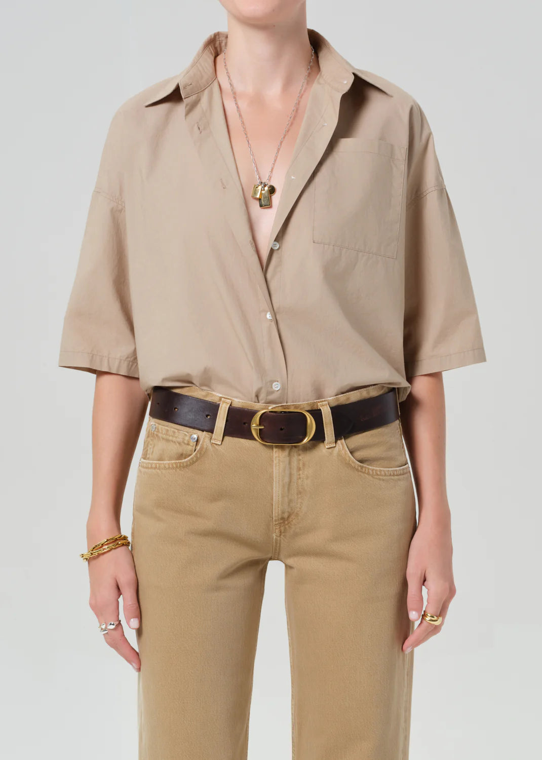 Frances Cropped Cape Button Up in Catalina
