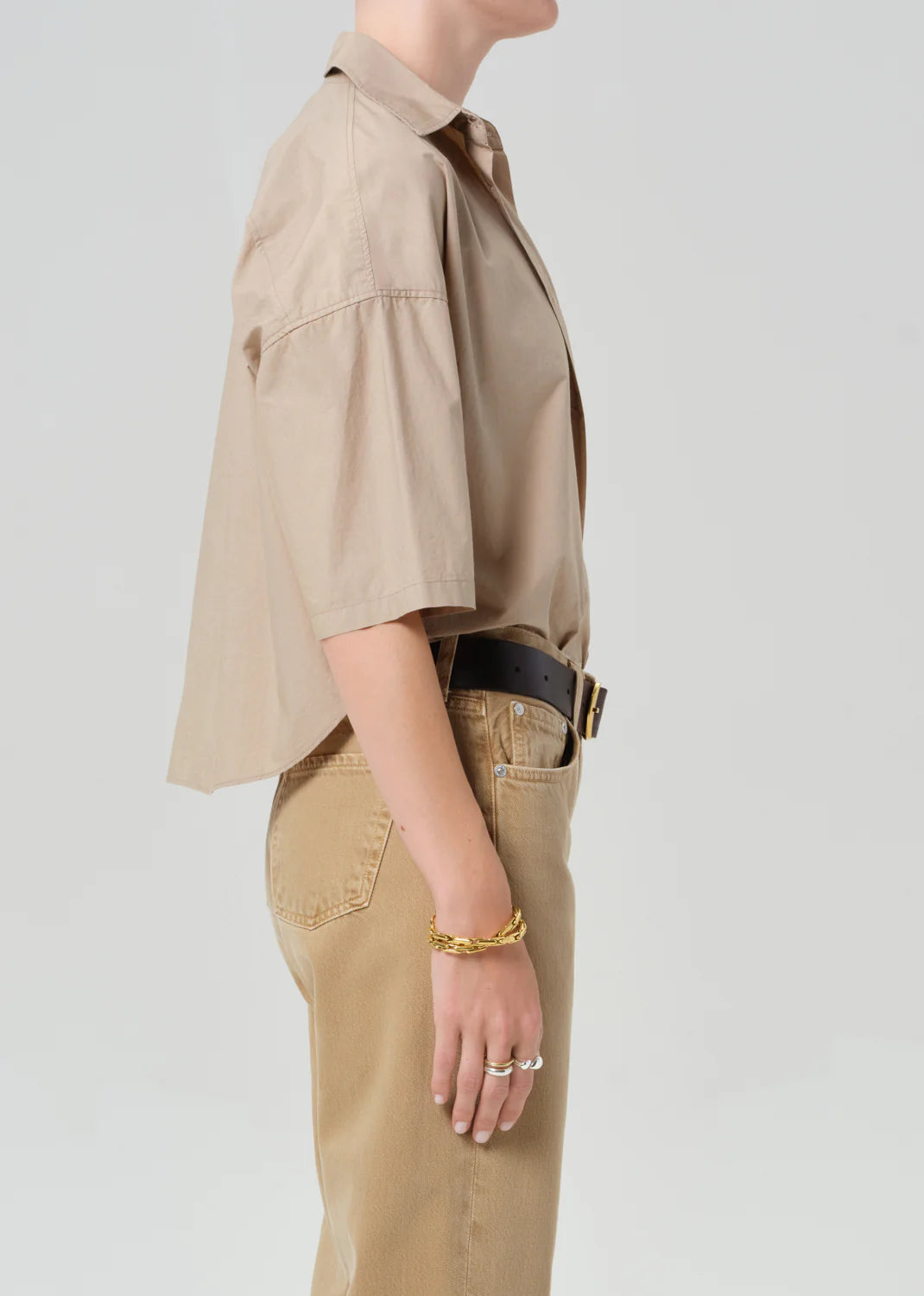 Frances Cropped Cape Button Up in Catalina