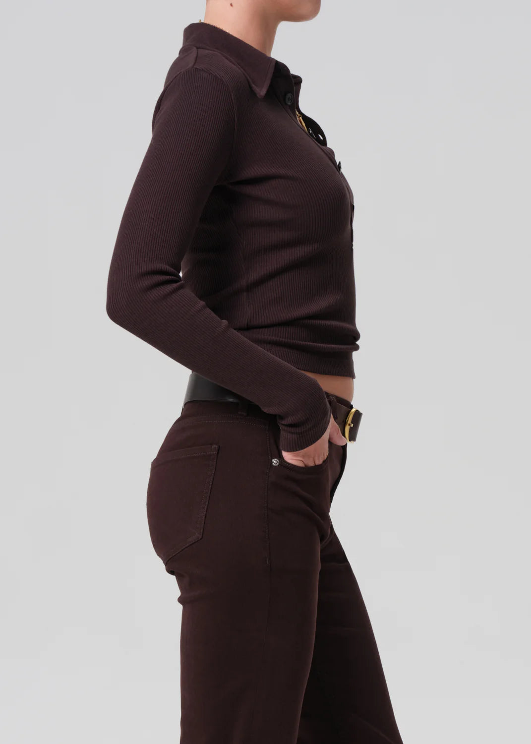 Long Sleeve 60's Polo in Chocolate
