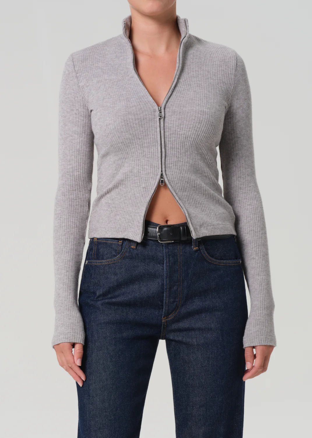 Zip Cardigan in Heather Grey