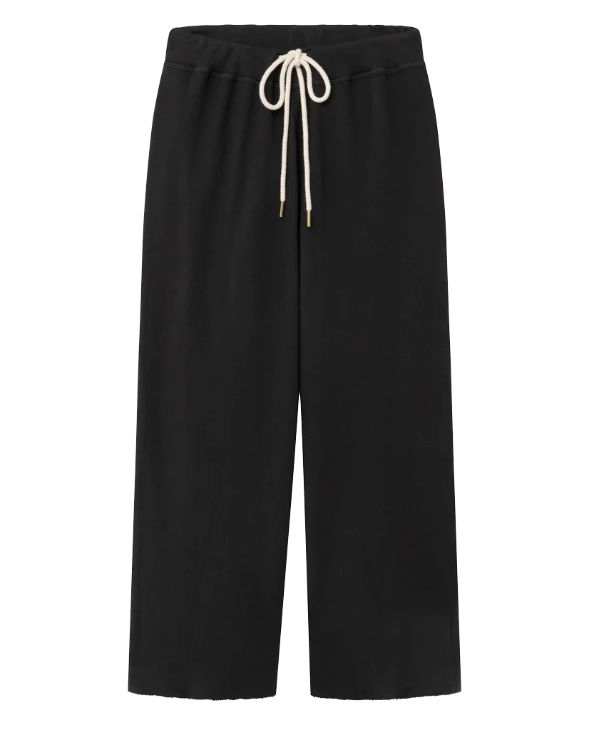 The Wide Leg Cropped Sweatpant in Almost Black