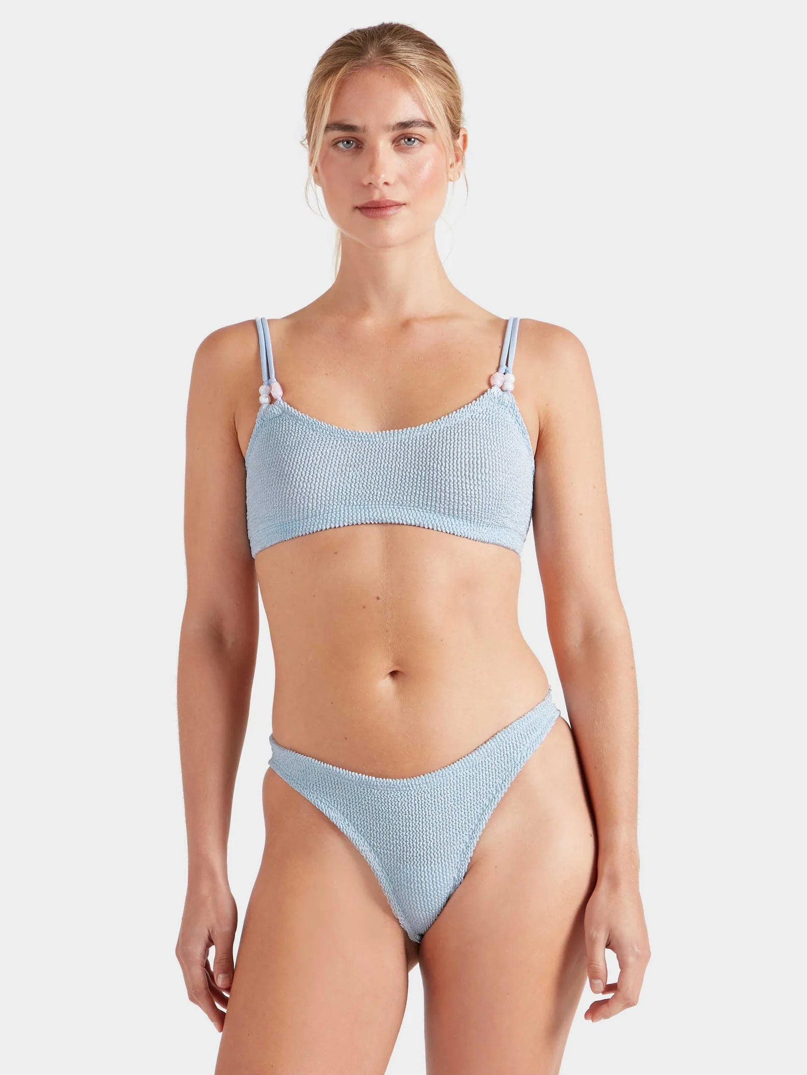 Cassie Beaded Bikini in Metallic Ice Blue