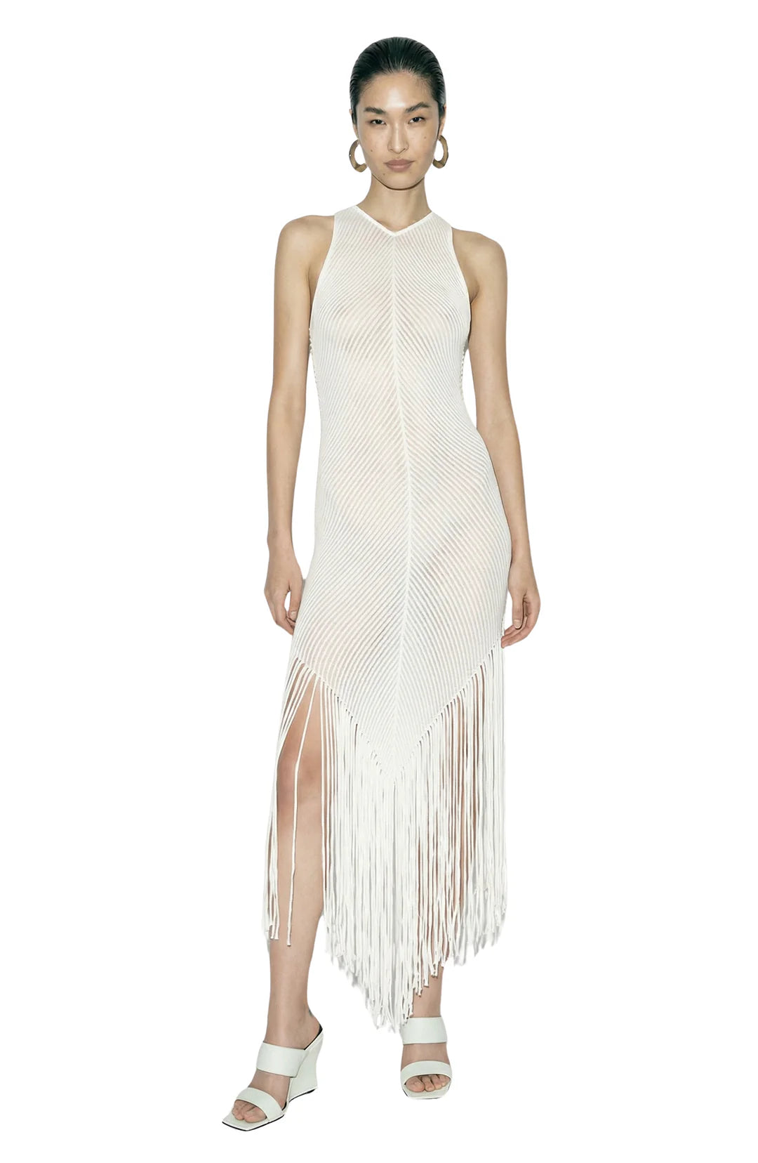 Charon Fringe Dress in White
