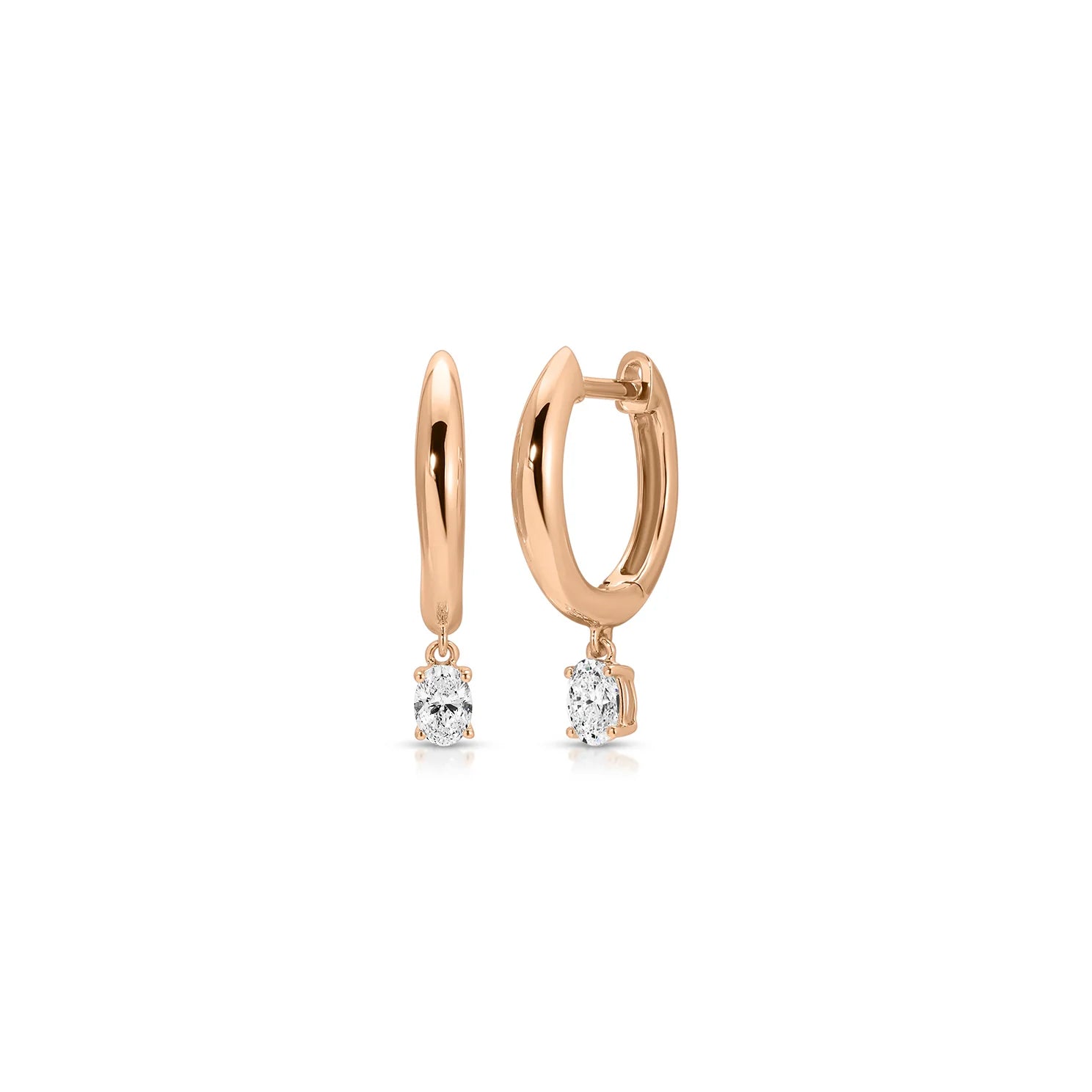Diamond Oval Drop Gold Dome Huggie Earring