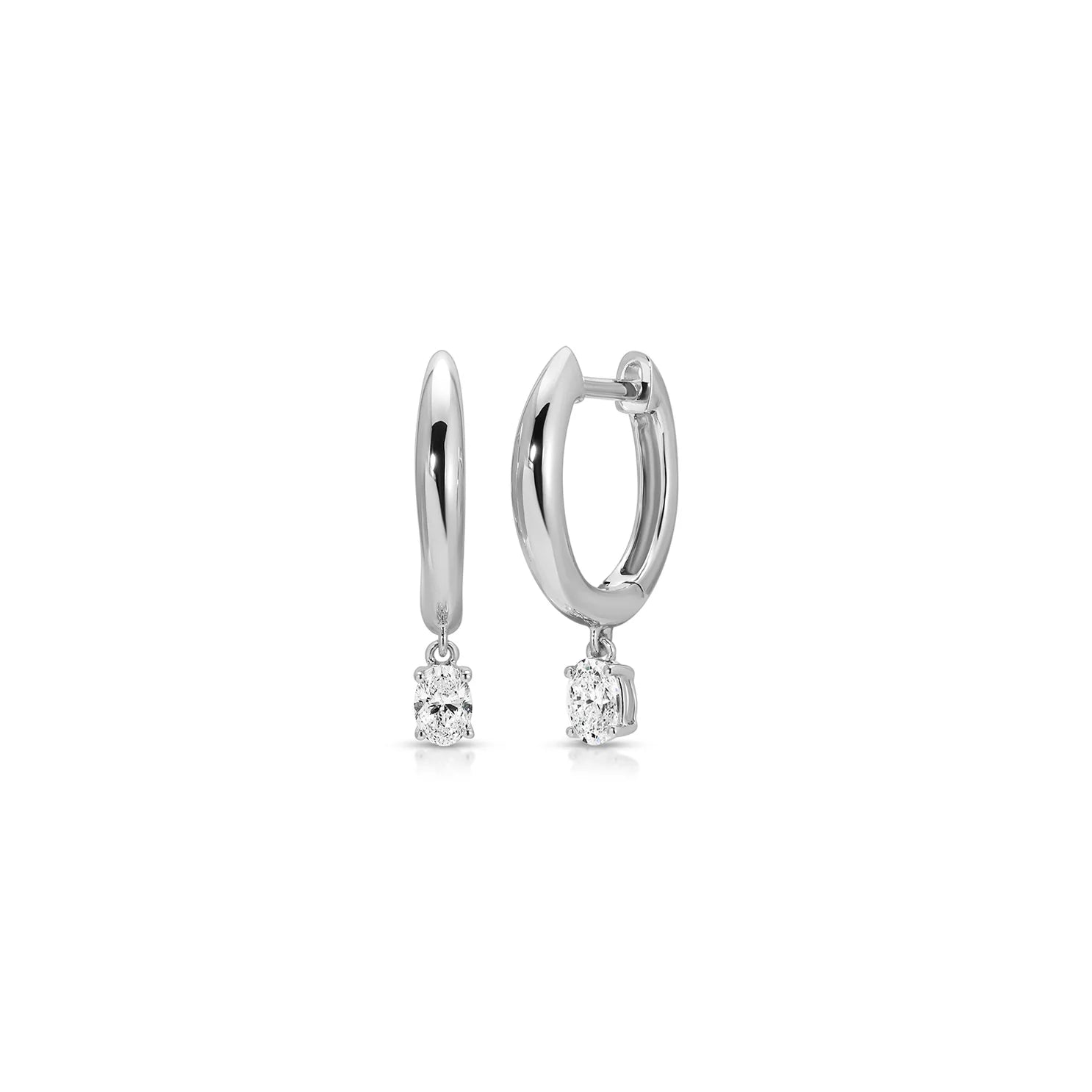 Diamond Oval Drop Gold Dome Huggie Earring