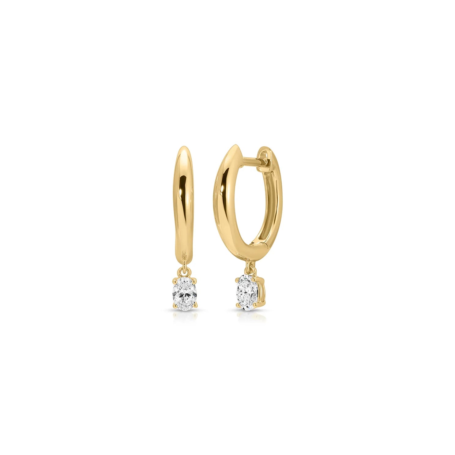 Diamond Oval Drop Gold Dome Huggie Earring