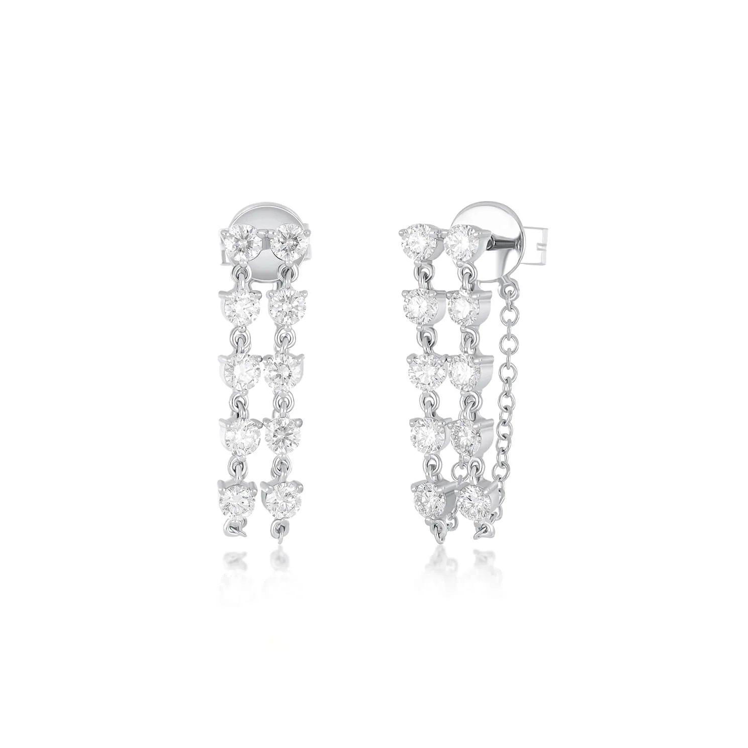 Double Multi Diamond Chain Stud Earring