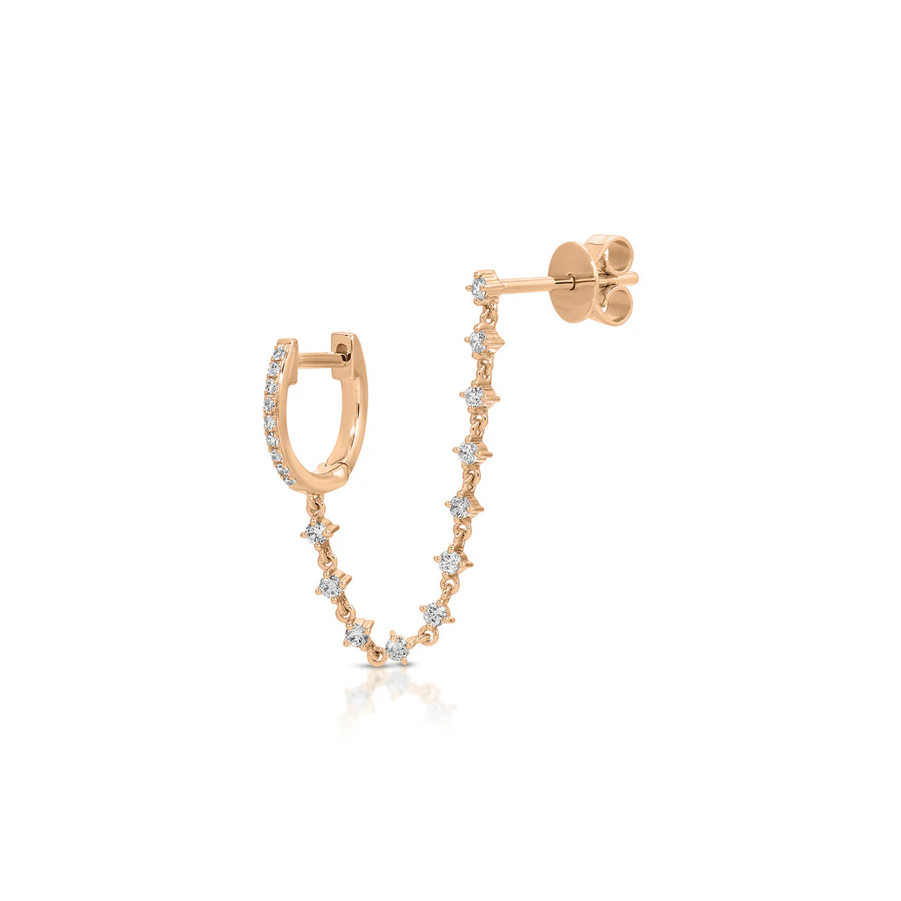 Diamond Mini Huggie and Prong Set Chain Stud Earring