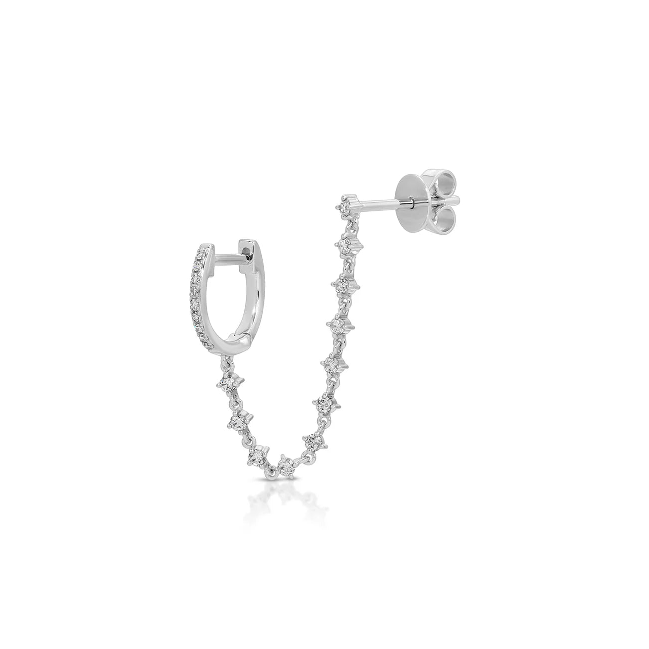 Diamond Mini Huggie and Prong Set Chain Stud Earring