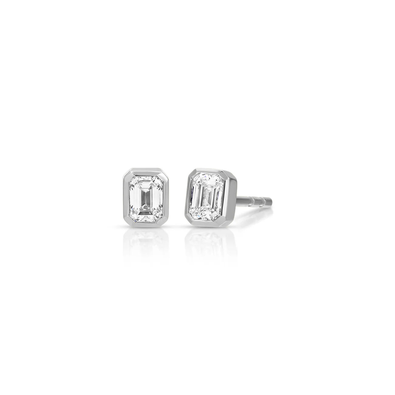 Bezel Set Emerald Cut Diamond Stud Earring