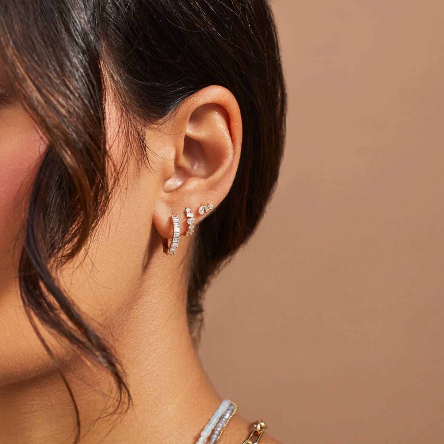 Multi Faceted Diamond Mini Huggie Earring