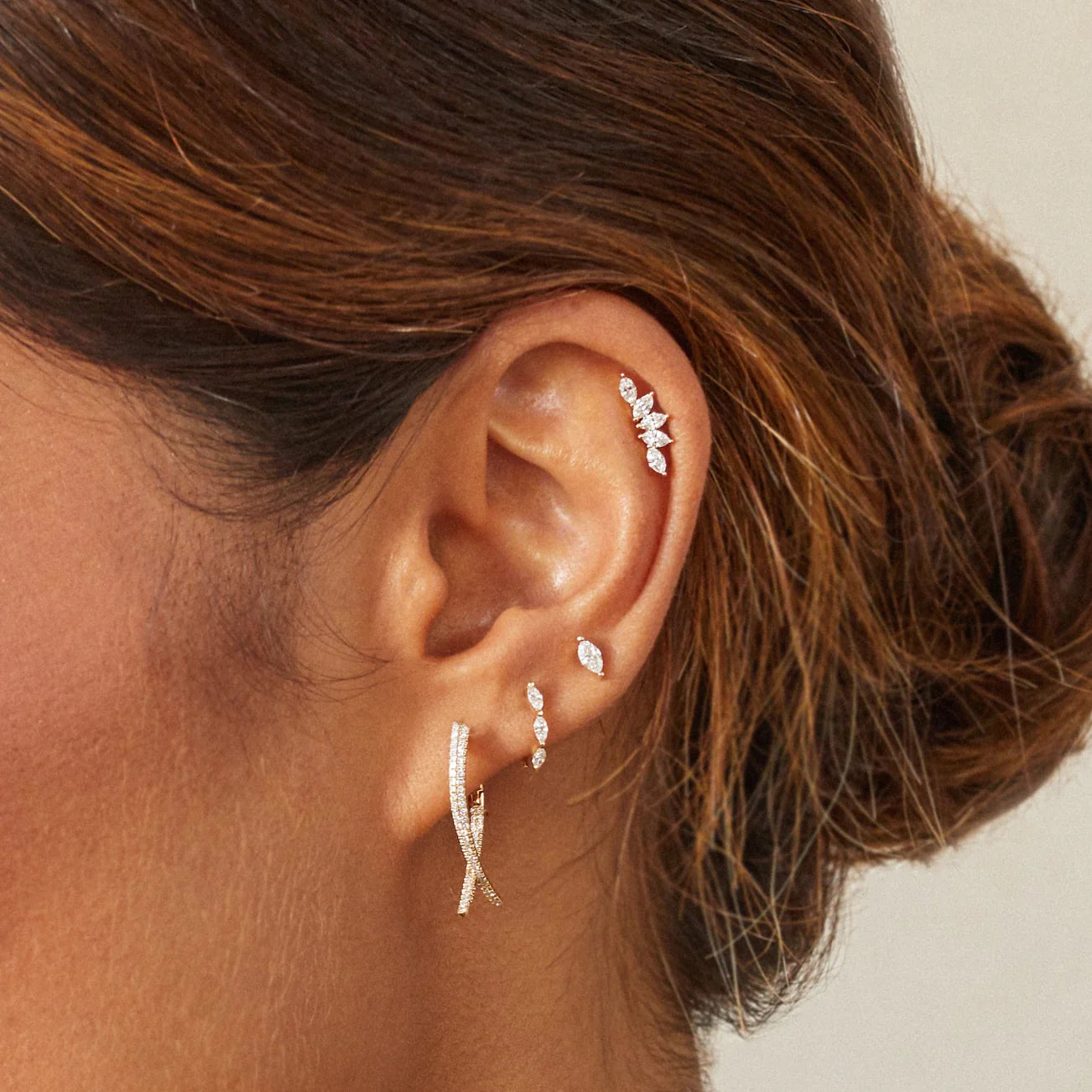 Marquise Diamond Mini Huggie Earring