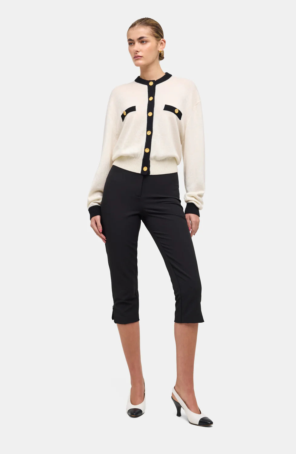 Gemma Cardigan in White/Black