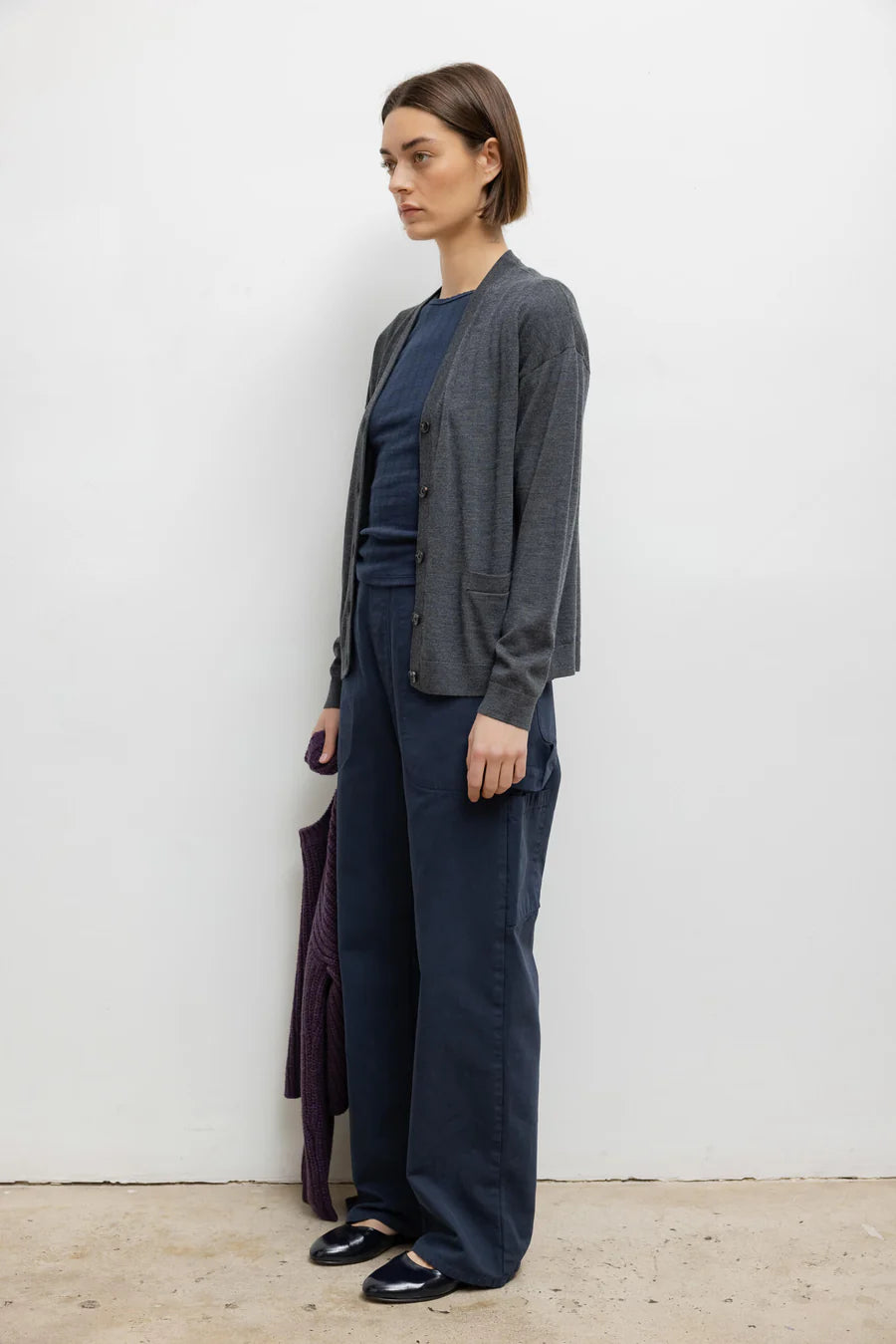 James V Neck Cardigan in Charcoal Grey