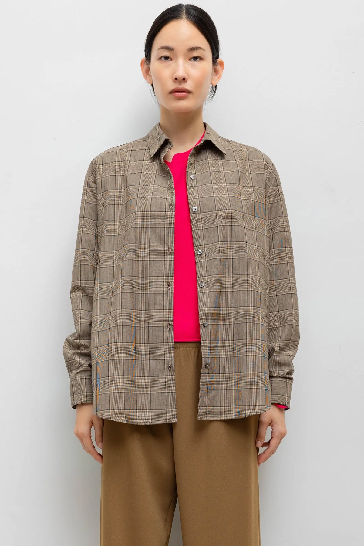 Mia Oversized Shirt in Camel Plaid