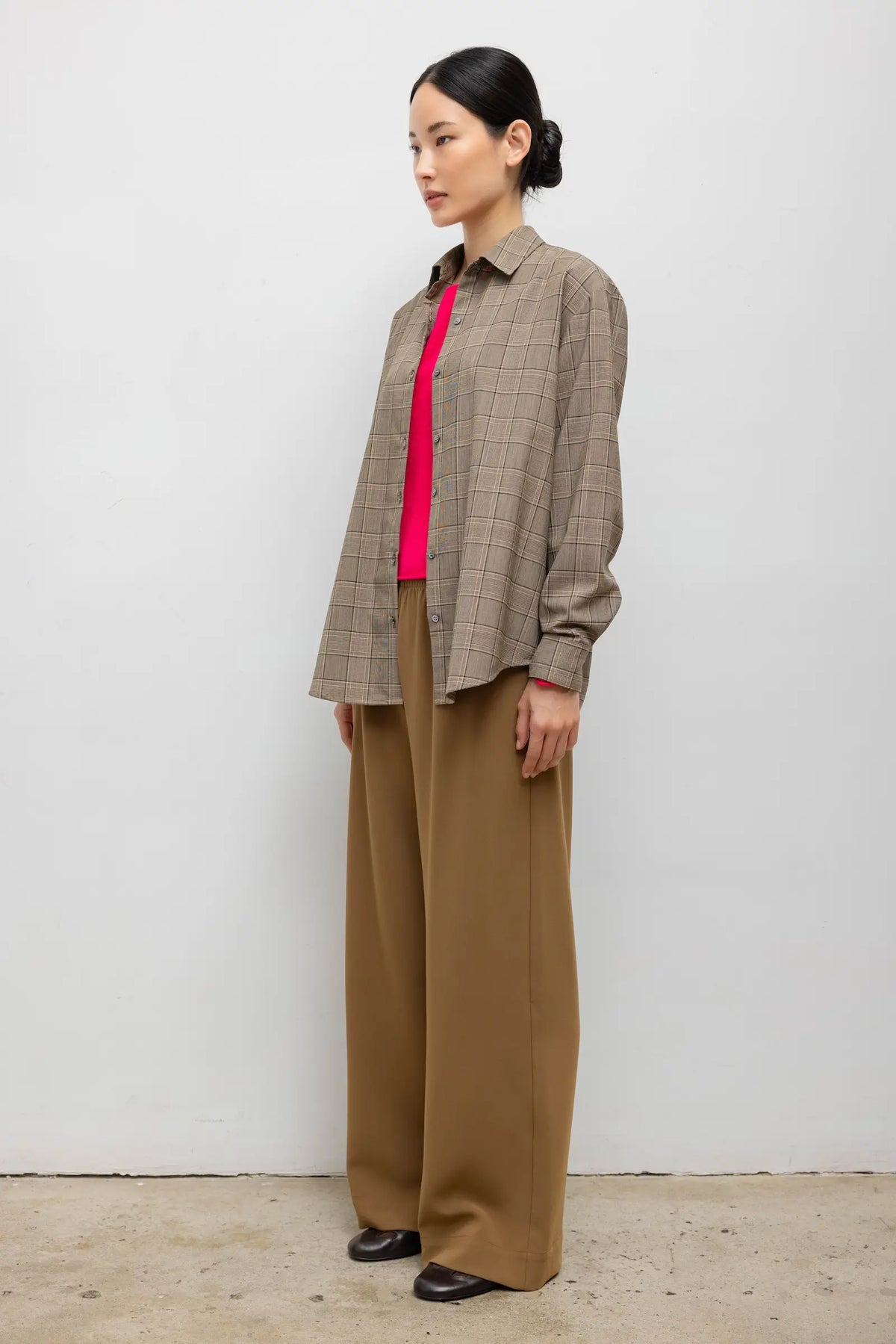Mia Oversized Shirt in Camel Plaid
