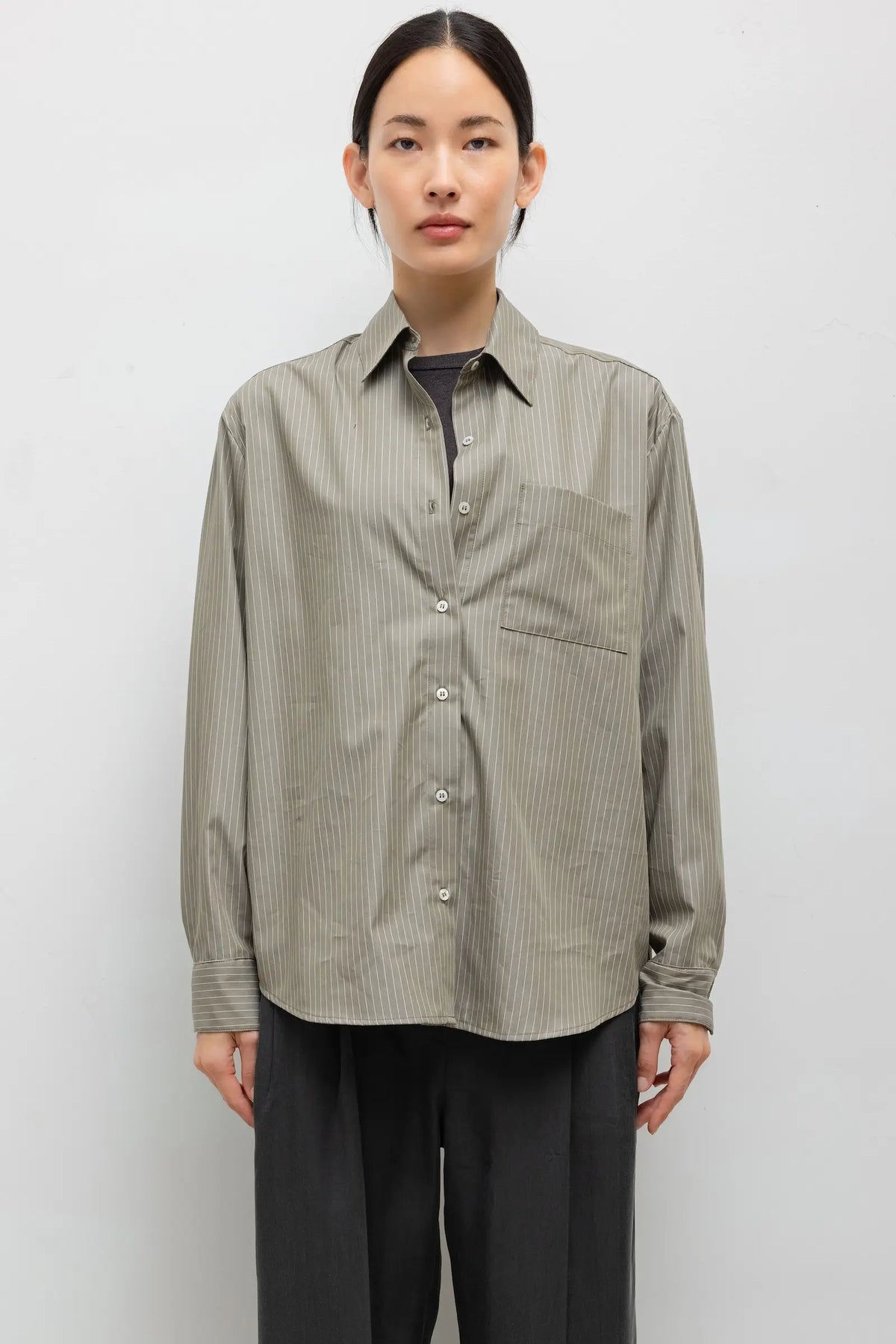 Yoshi Stripe Classic Button Down in Olive Stripe