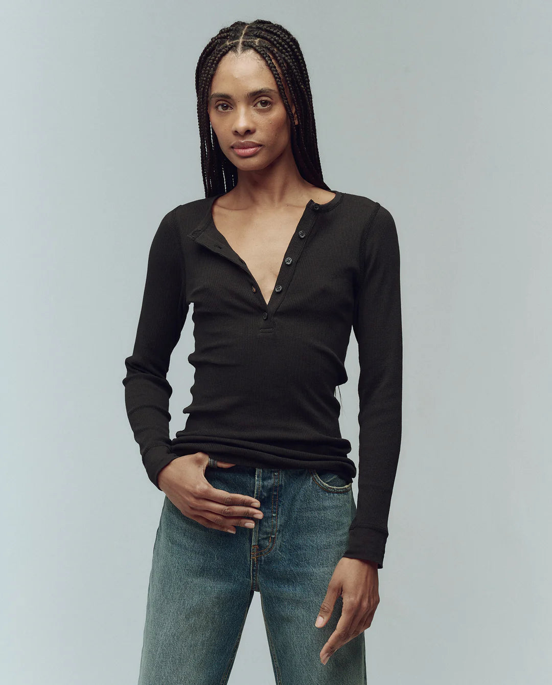The Baby Rib Henley in Almost Black