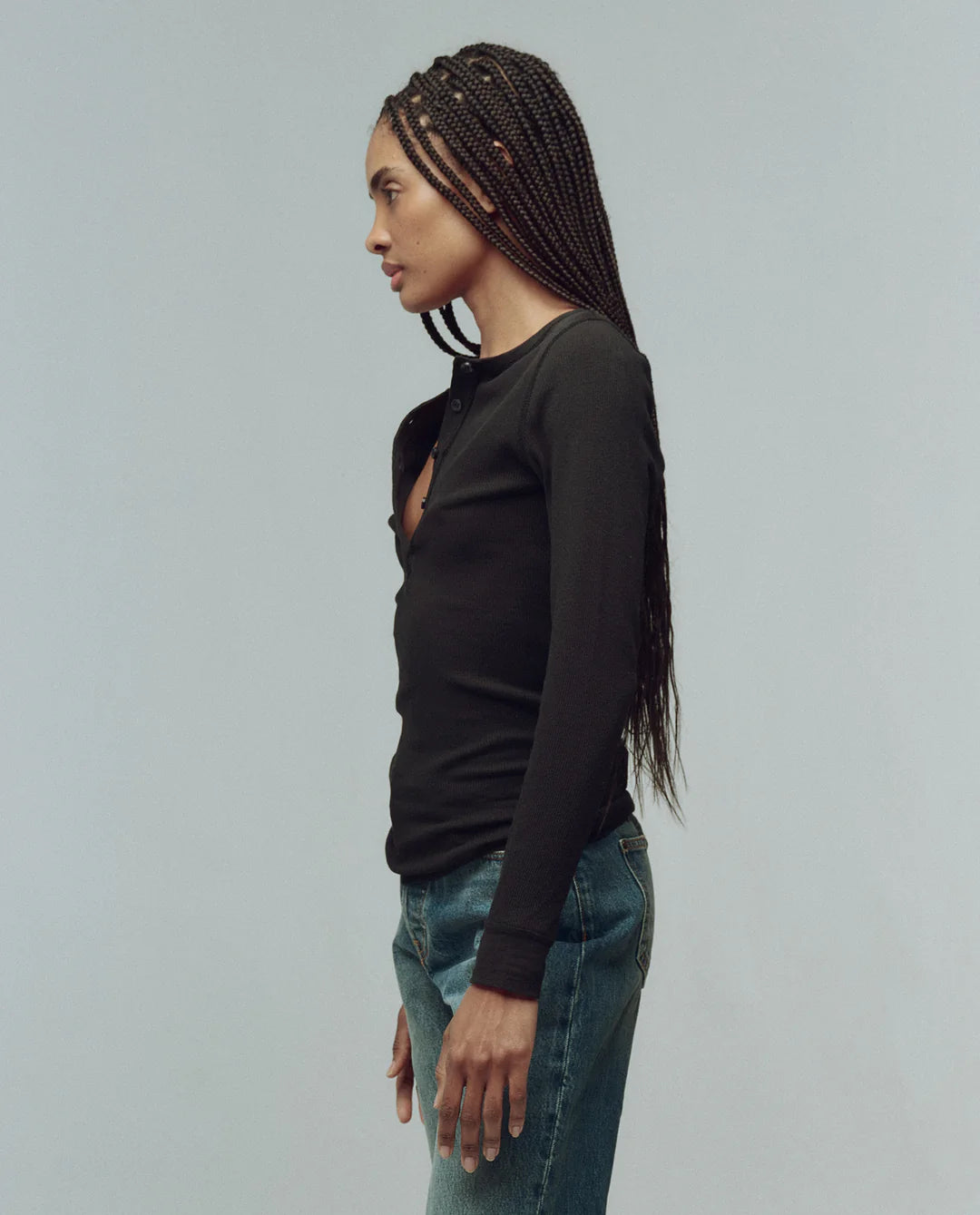 The Baby Rib Henley in Almost Black