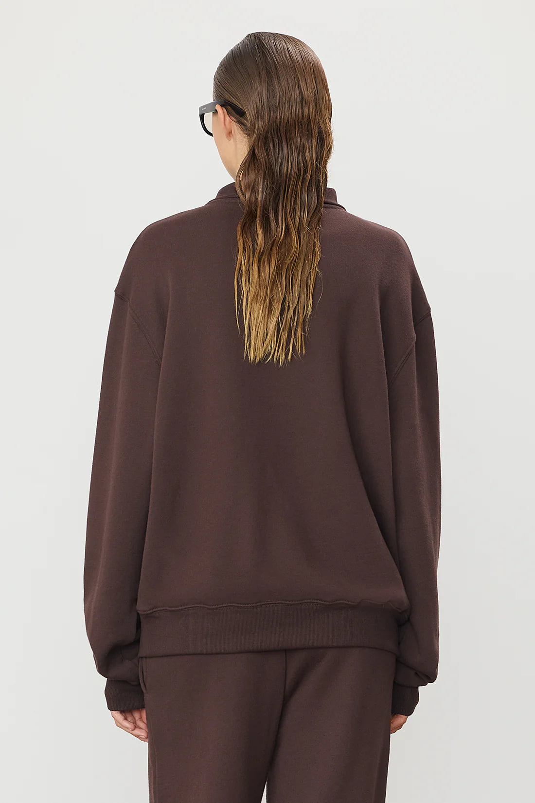 Zip-Up Polo Sweatshirt in Espresso