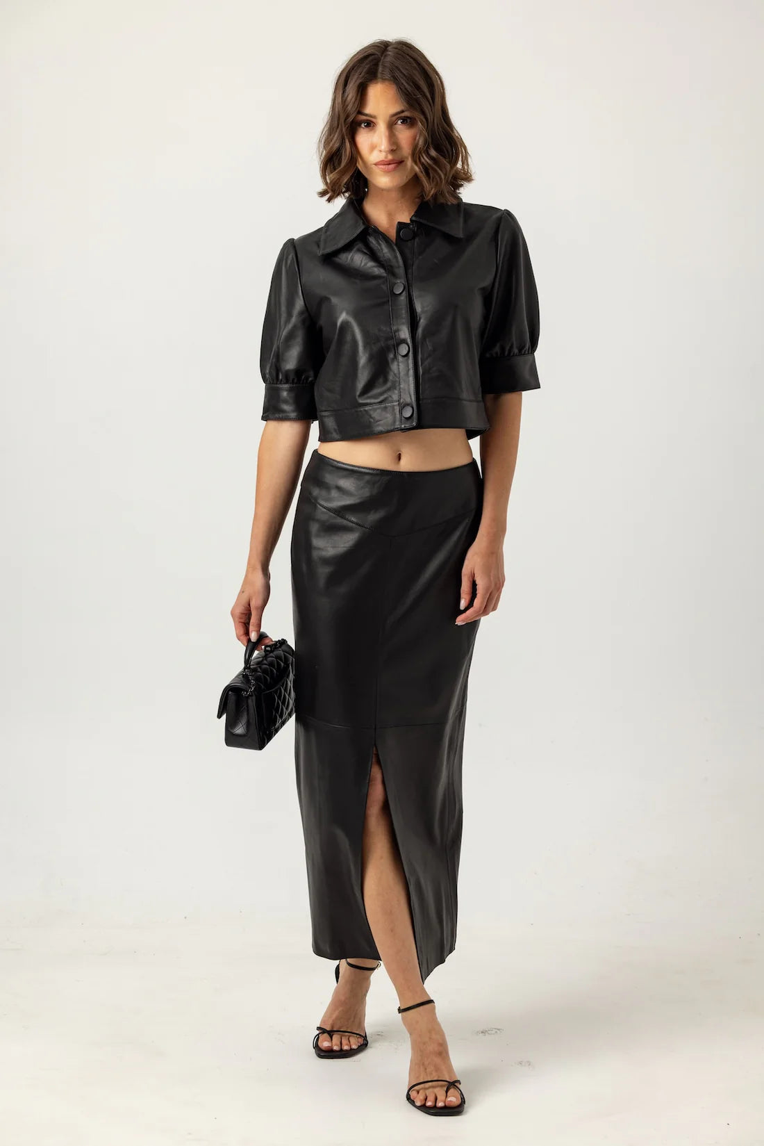 Leather Beaker Skirt in Black