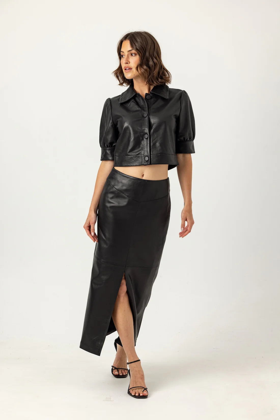 Leather Beaker Skirt in Black