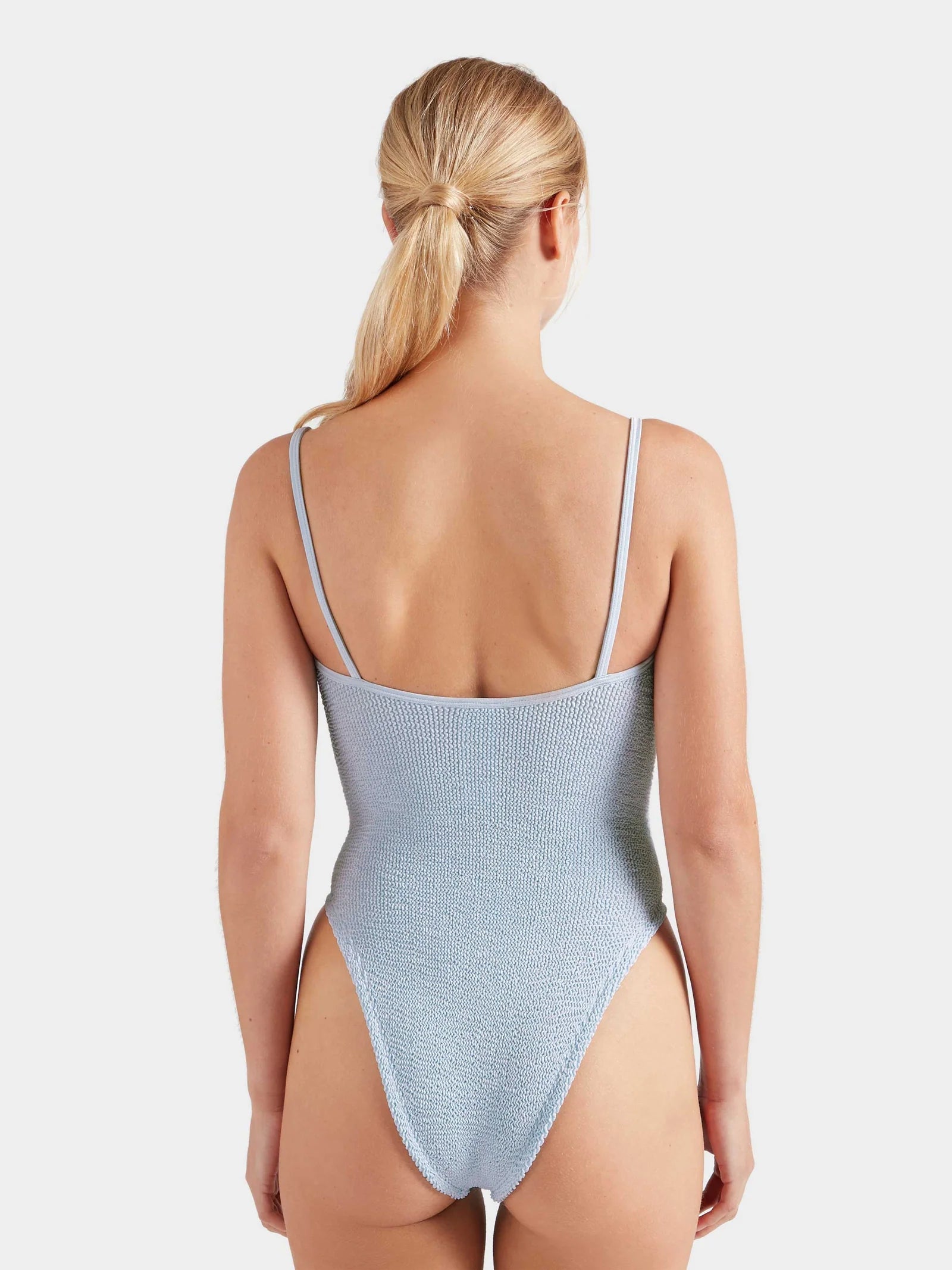 Mia Beaded Swim in Metallic Ice Blue