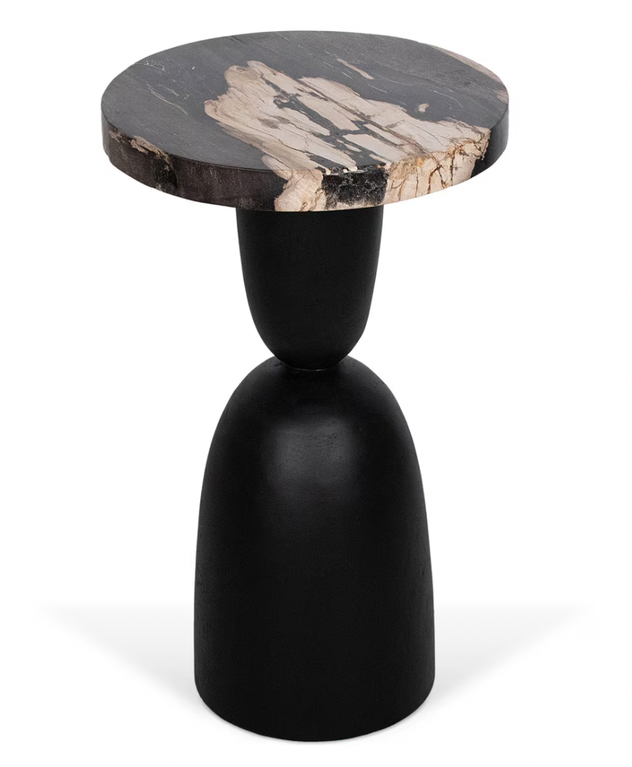 JE Petrified Wood Top Accent Table