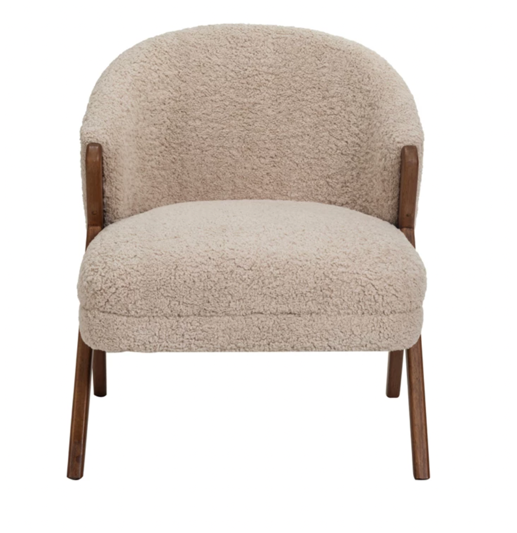 Bouclé Chair with Rubberwood Legs