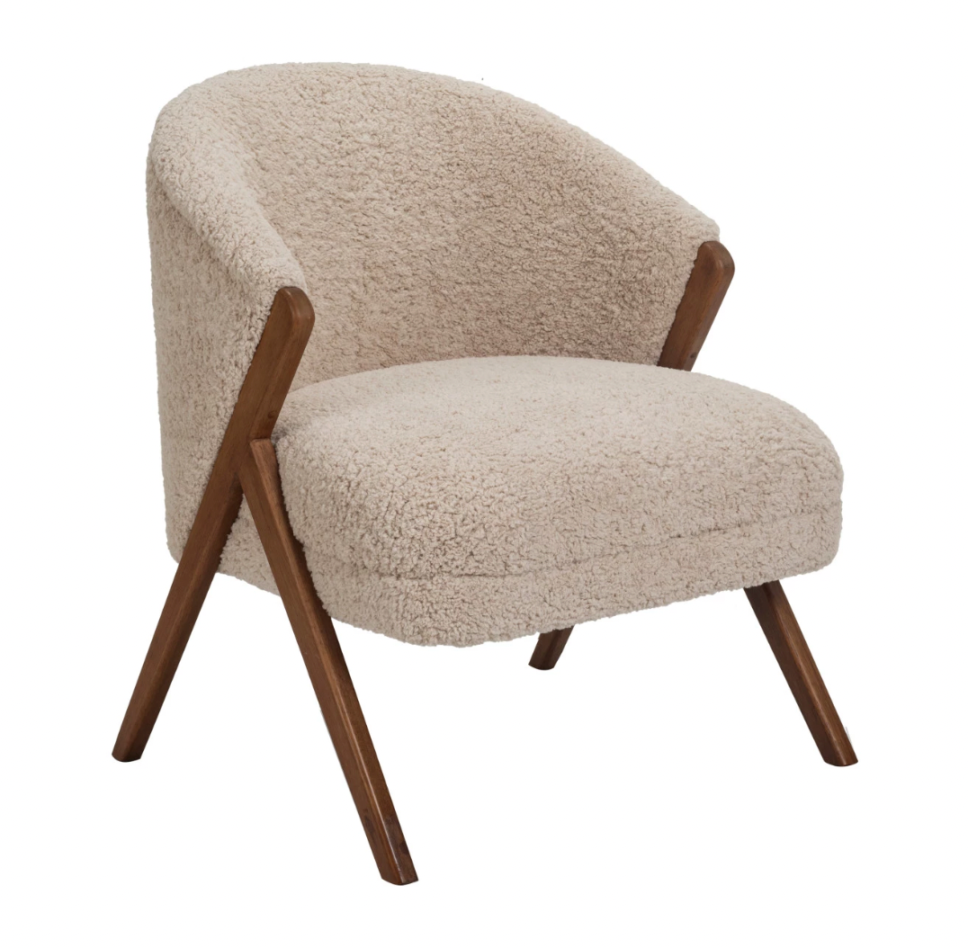 Bouclé Chair with Rubberwood Legs