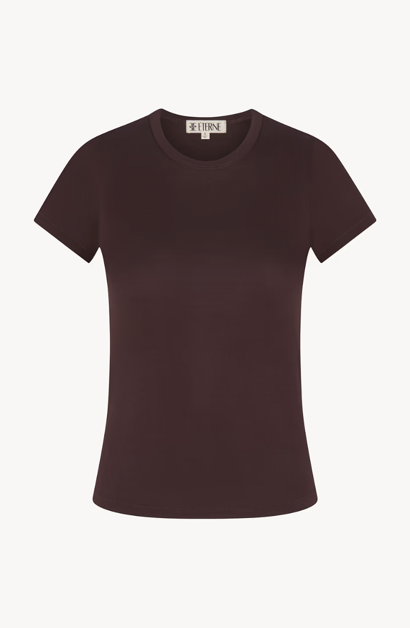 Fitted Crewneck Short Sleeve T-Shirt in Espresso